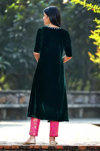 Green kalidar angarkha set