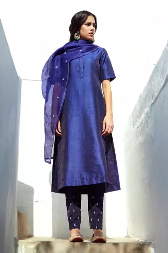 Blue straight kurta set