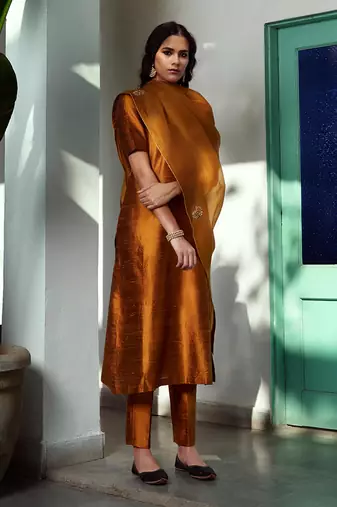 Mustard straight kurta set