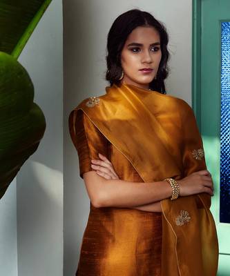 Mustard straight kurta set 4