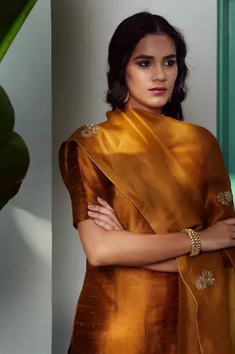 Mustard straight kurta set