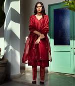Maroon pure silk straight kurta set