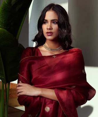 Maroon pure silk straight kurta set 3