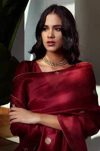 Maroon pure silk straight kurta set