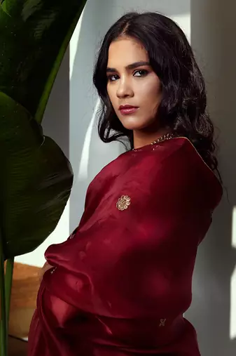 Maroon pure silk straight kurta set