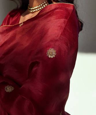Maroon pure silk straight kurta set 5