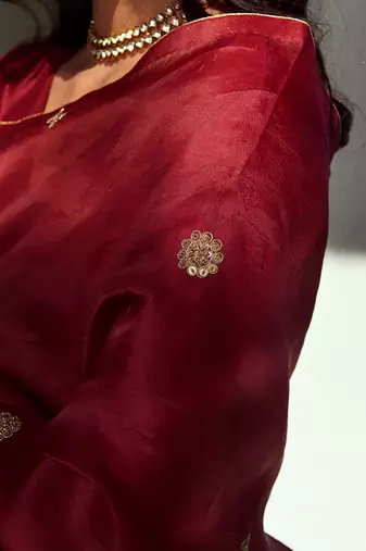 Maroon pure silk straight kurta set