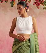 White Cotton Silk Plain Sleeveless Blouse