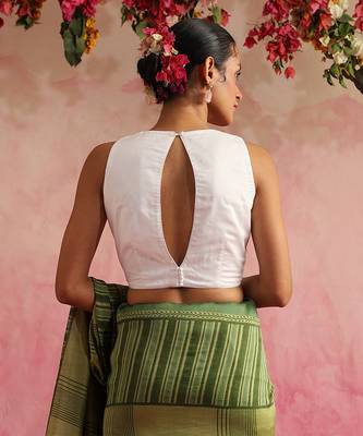 White Cotton Silk Plain Sleeveless Blouse 3