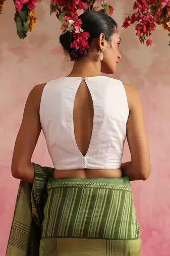 White Cotton Silk Plain Sleeveless Blouse