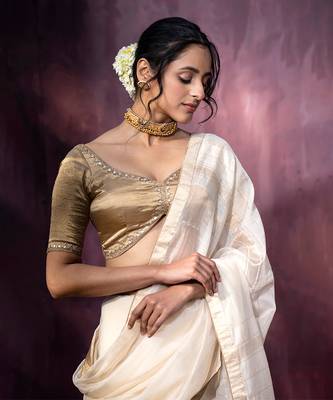 Gold Hand Embroidered Tissue Silk Blouse 1