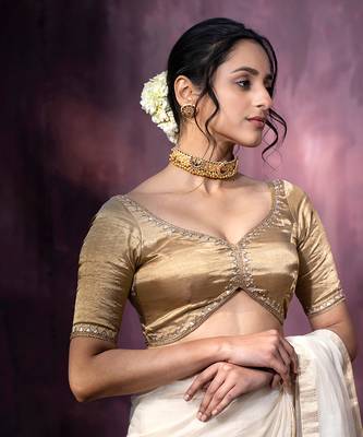 Gold Hand Embroidered Tissue Silk Blouse 2