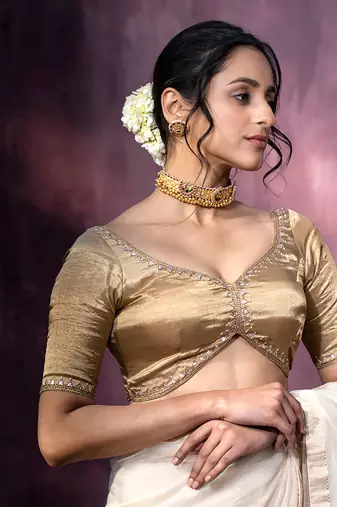 Gold Hand Embroidered Tissue Silk Blouse