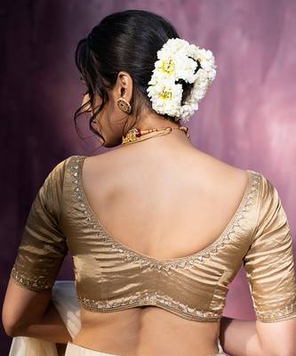 Gold Hand Embroidered Tissue Silk Blouse 4