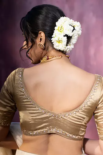 Gold Hand Embroidered Tissue Silk Blouse