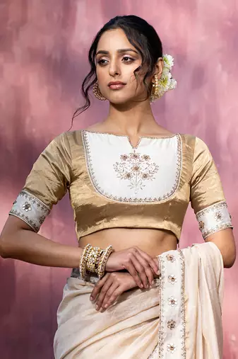 Off Whitte & Golden Hand Embroidered Blouse