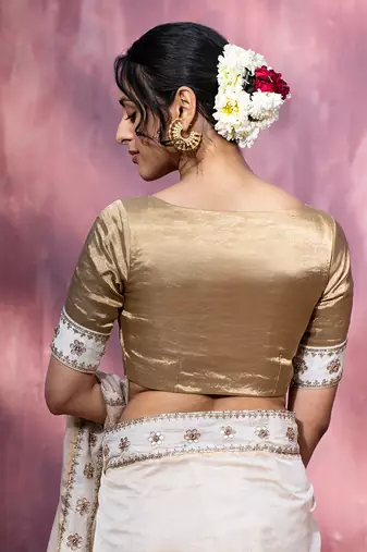 Off Whitte & Golden Hand Embroidered Blouse