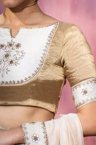 Off Whitte & Golden Hand Embroidered Blouse