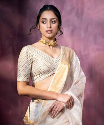 Off Whitte Handloom Chanderi Silk Blouse 1