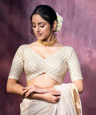 Off Whitte Handloom Chanderi Silk Blouse 3
