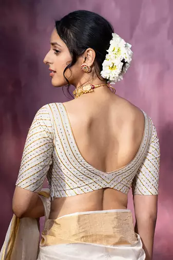 Off Whitte Handloom Chanderi Silk Blouse