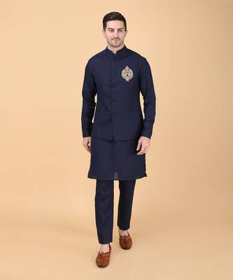 Navy blue bundi jacket set 1