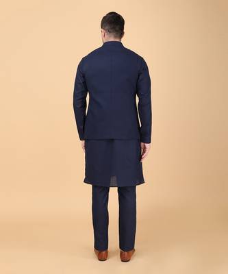 Navy blue bundi jacket set 3