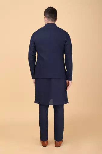 Navy blue bundi jacket set