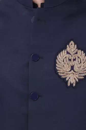 Navy blue bundi jacket set