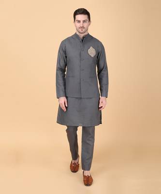 Ash grey bundi jacket set 1
