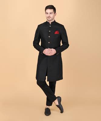 Black brocade indowestern bandhgala set 1