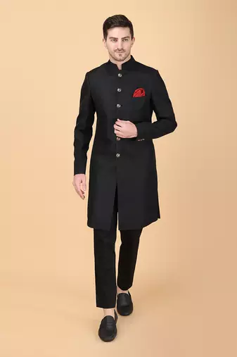 Black brocade indowestern bandhgala set