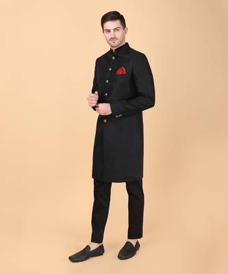 Black brocade indowestern bandhgala set 3