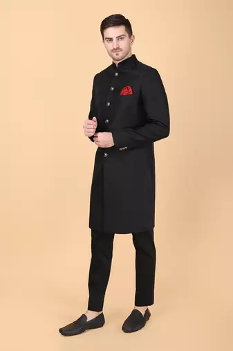 Black brocade indowestern bandhgala set
