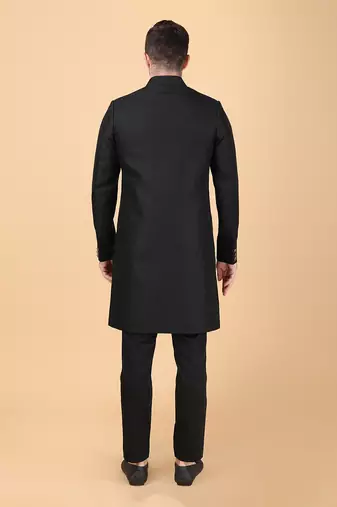 Black brocade indowestern bandhgala set