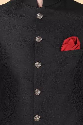 Black brocade indowestern bandhgala set