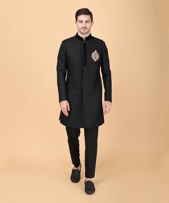Black tumble weaving indowestern bandhgala set 1