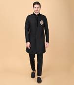 Black tumble weaving indowestern bandhgala set