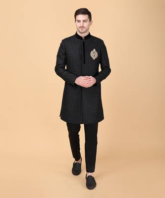 Black tumble weaving indowestern bandhgala set 2