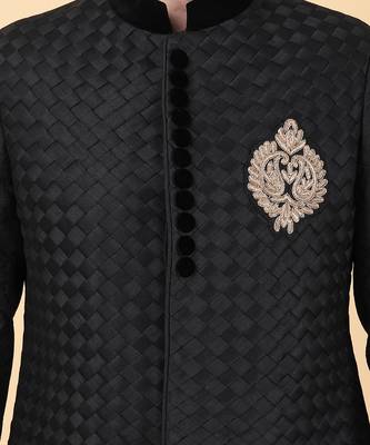 Black tumble weaving indowestern bandhgala set 4