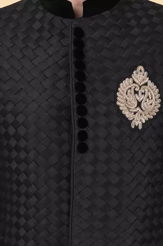 Black tumble weaving indowestern bandhgala set