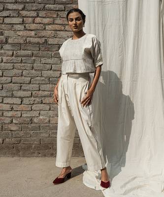 Ivory olearia pin tuck blouse 1