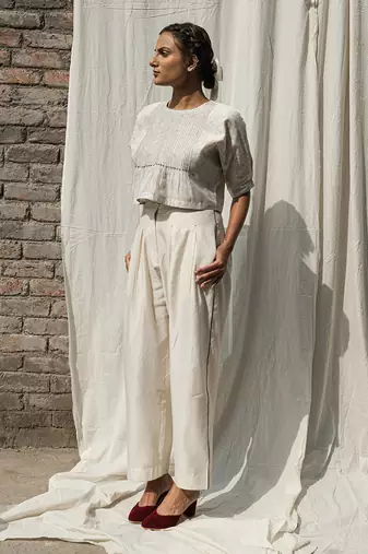 Ivory olearia pin tuck blouse