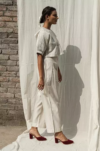 Ivory olearia pin tuck blouse