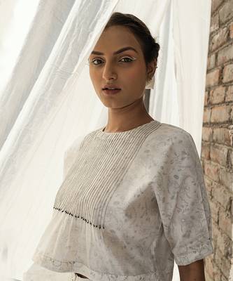 Ivory olearia pin tuck blouse 5