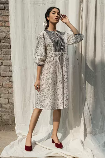 Ivory gardenia drawstring dress