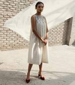 Ivory belladonna pleated neck dress