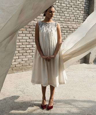 Ivory belladonna pleated neck dress 2