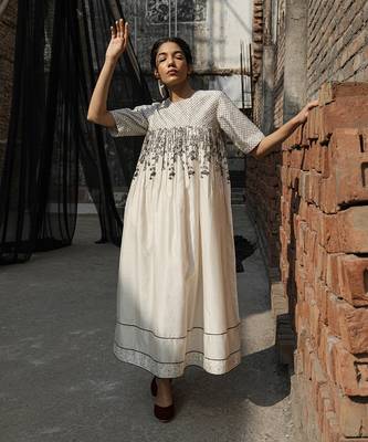Ivory gaia quilted yoke dress 1