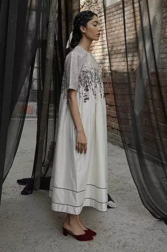 Ivory gaia quilted yoke dress